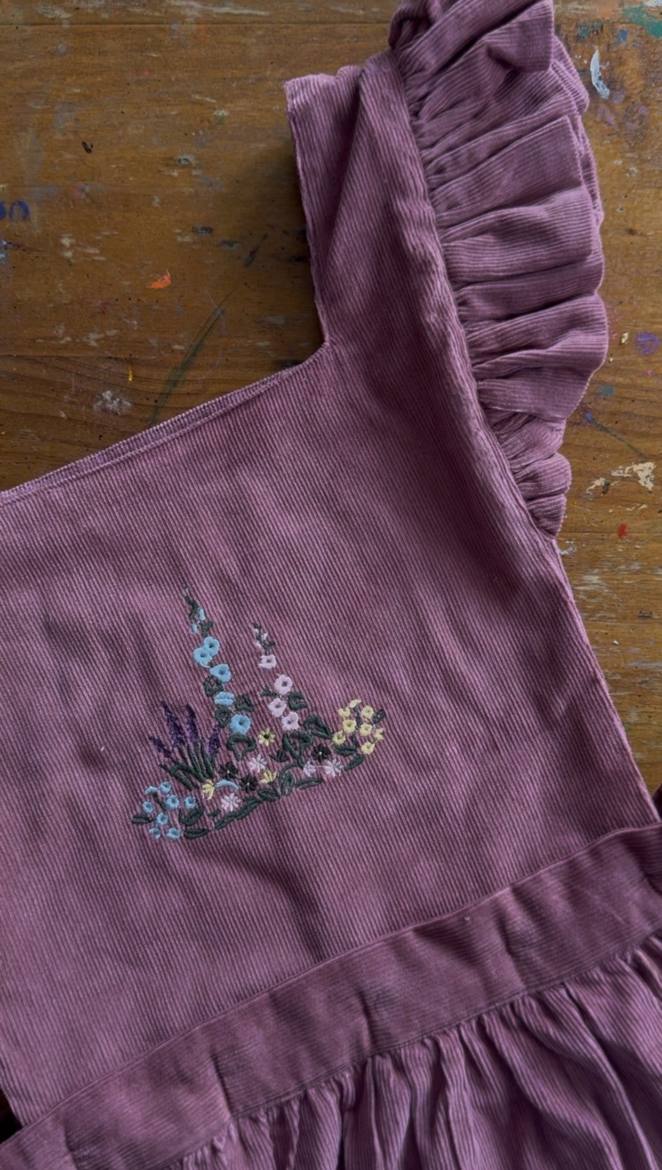 100% RECYCLED COTTON - ANOUK RUFFLE PINAFORE/SKIRT CORDUROY