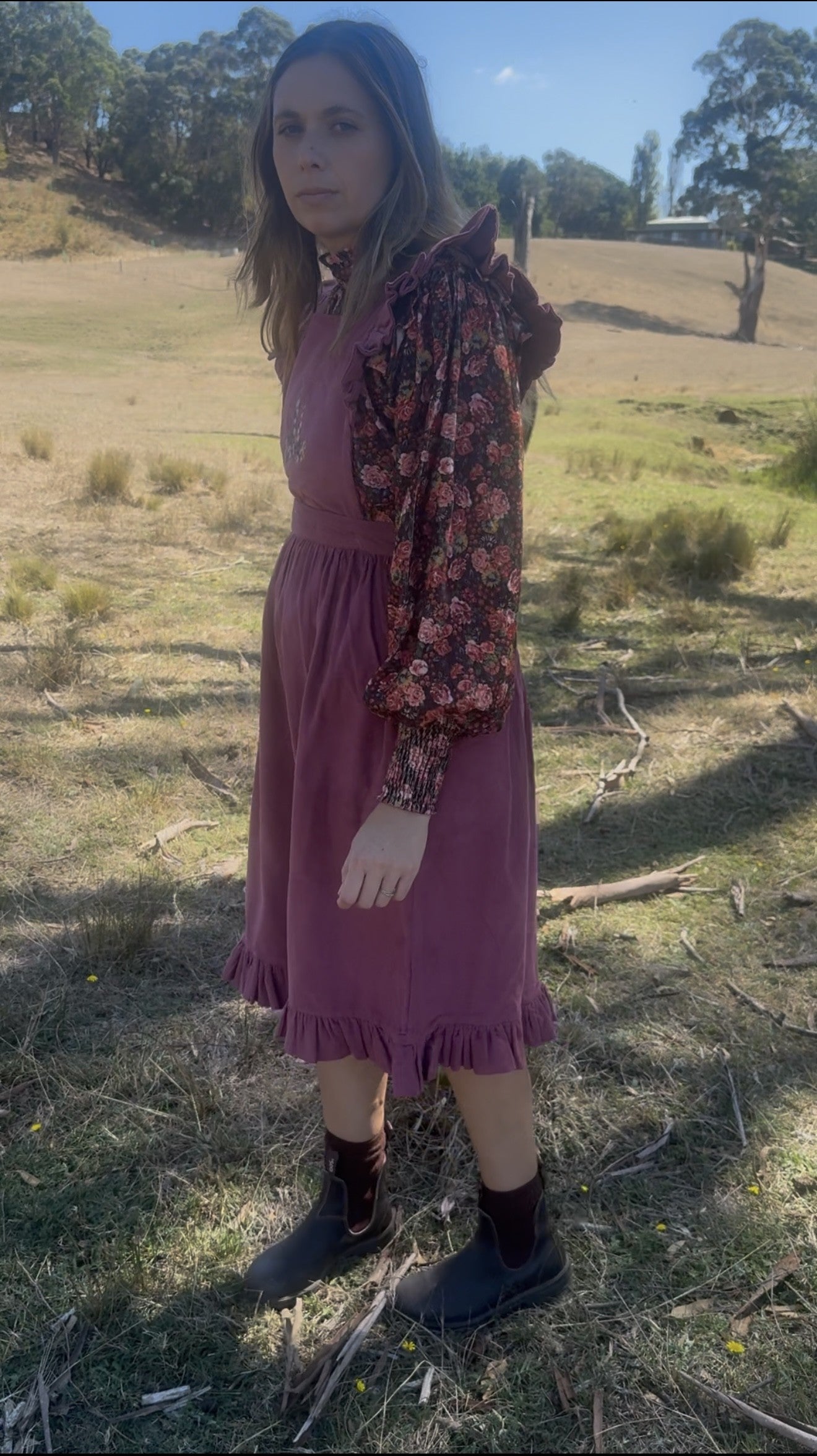 100% RECYCLED COTTON - ANOUK RUFFLE PINAFORE/SKIRT CORDUROY