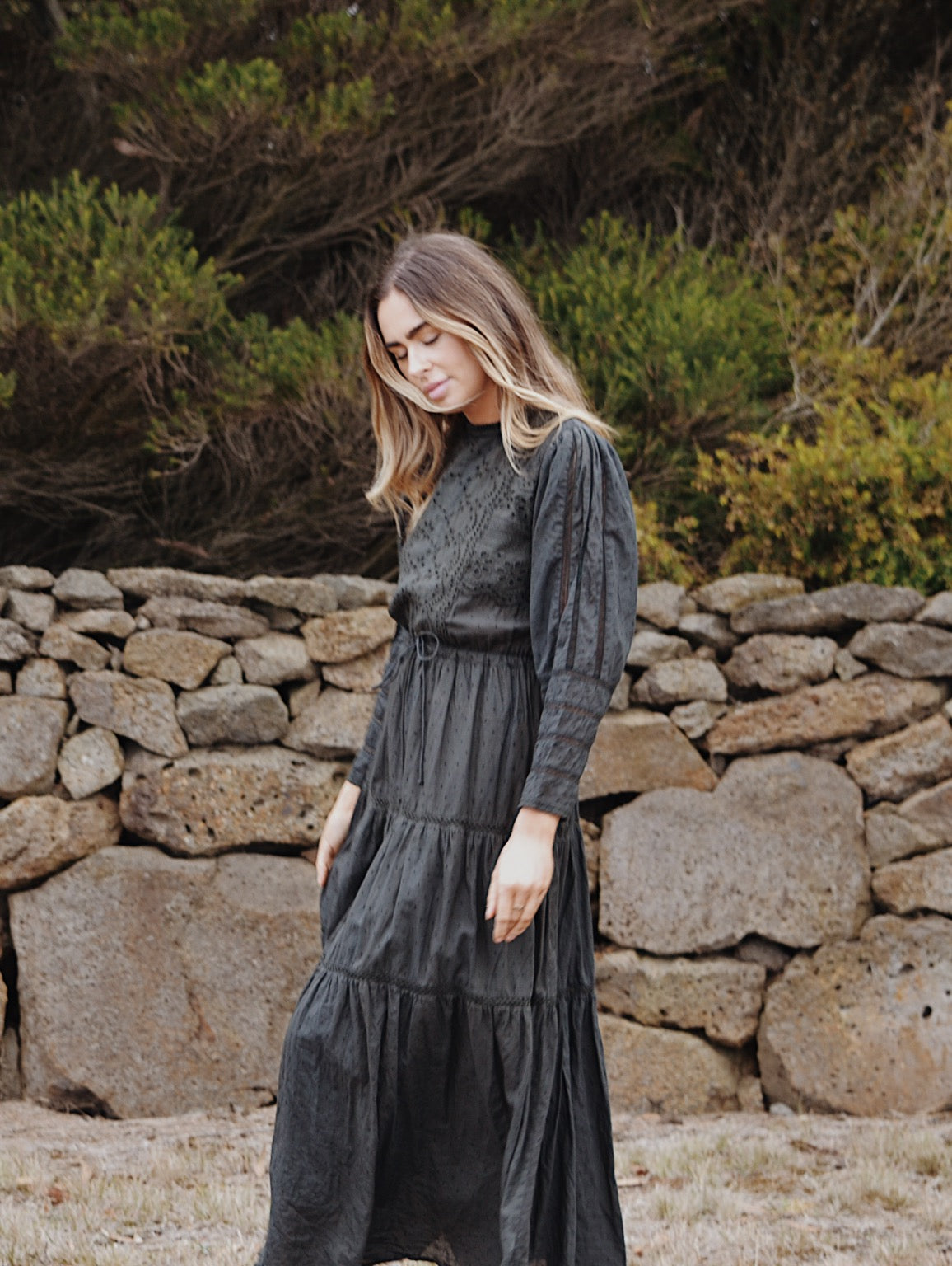 SAINSBURY COTTON LACE DRESS WASHED BLACK