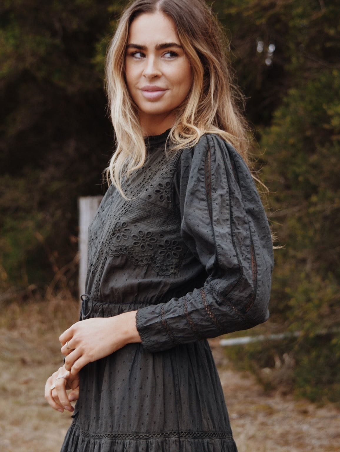 SAINSBURY COTTON LACE DRESS WASHED BLACK