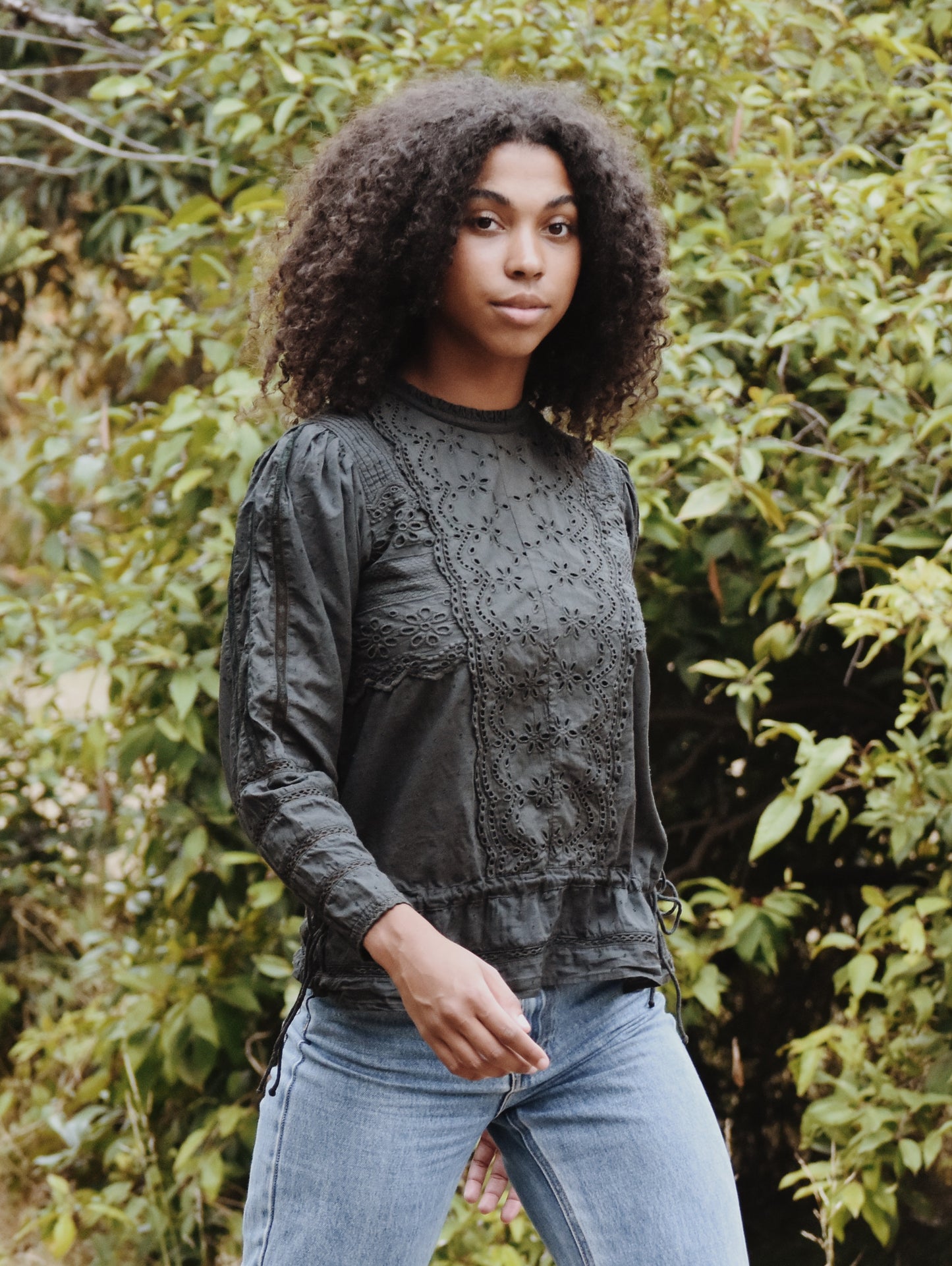 SAINSBURY COTTON LACE BLOUSE WASHED BLACK