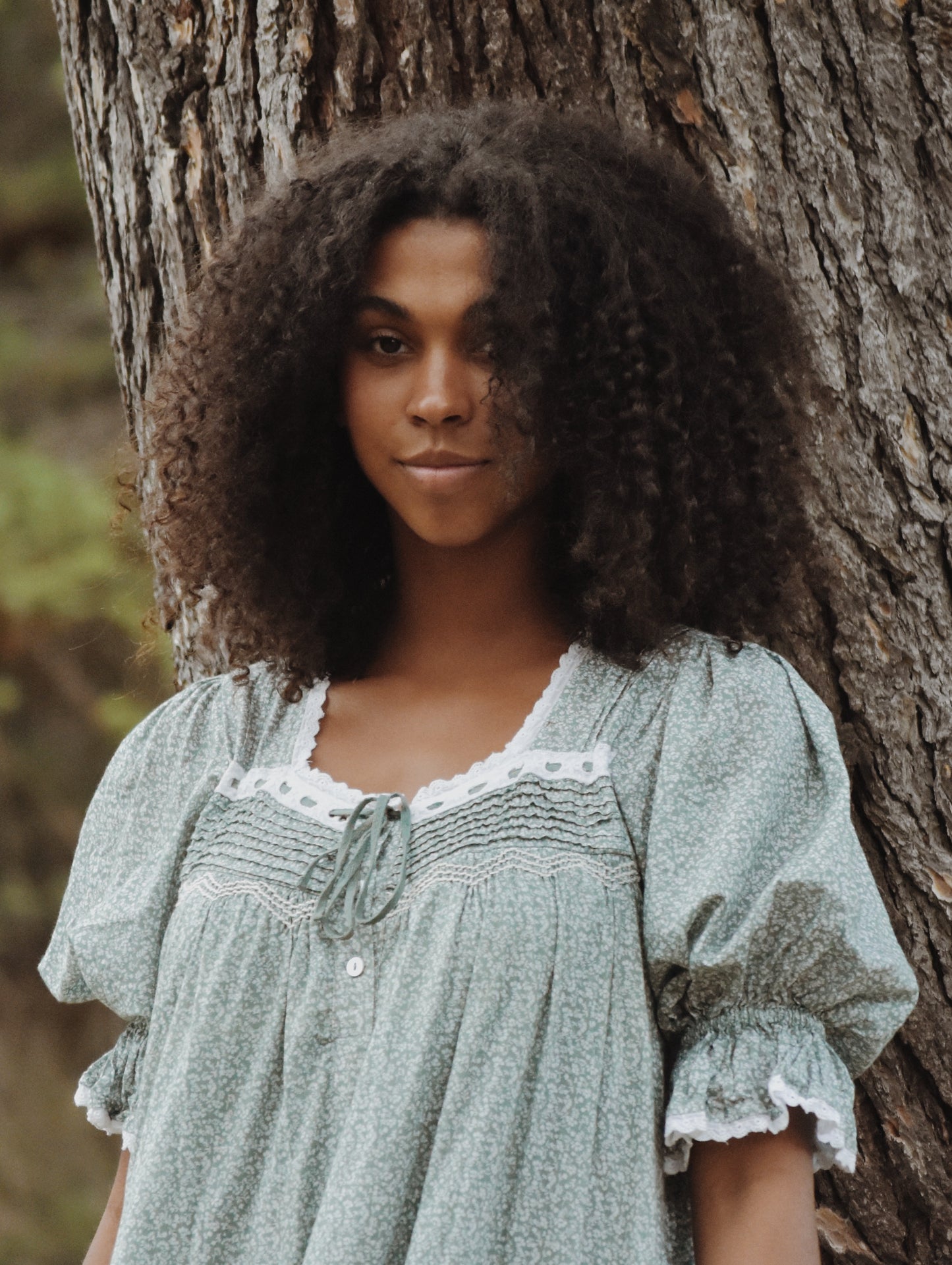 100% RECYCLED COTTON - MORNING SONG HAND SMOCKED TIERED DRESS - SAGE GREEN FLORAL