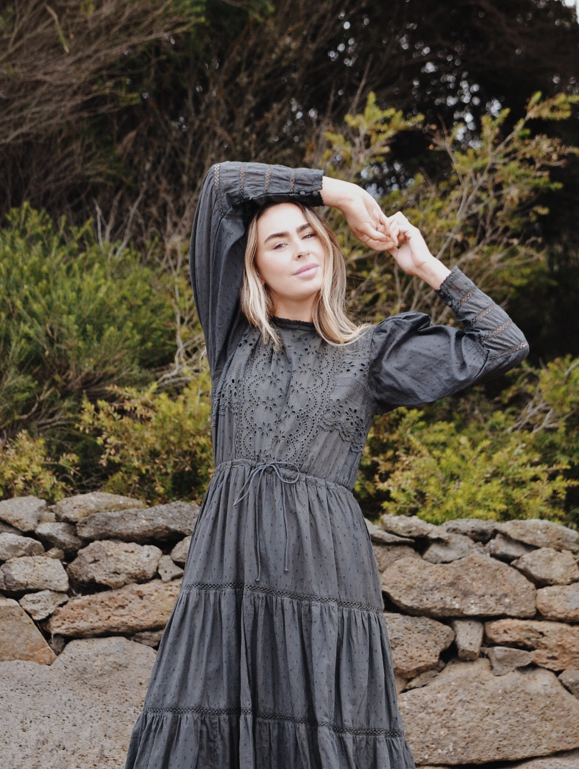 SAINSBURY COTTON LACE DRESS WASHED BLACK