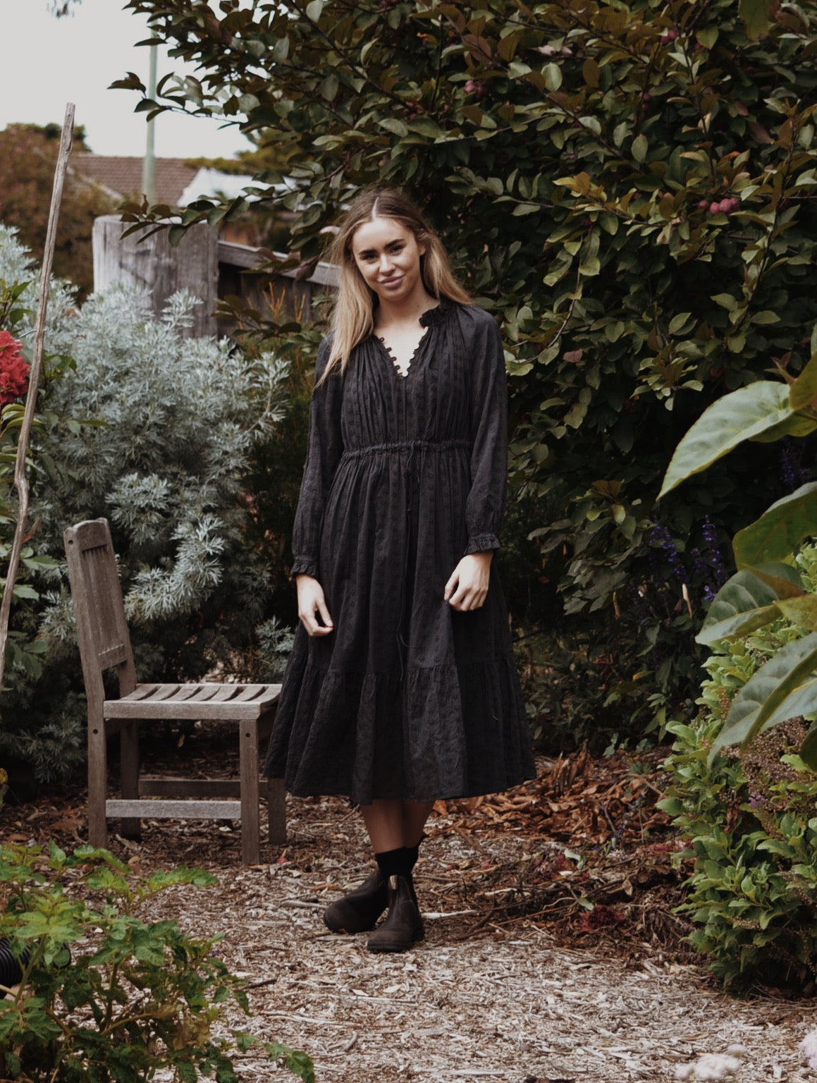 PRAIRIE DRESS WASHED BLACK LACE COTTON
