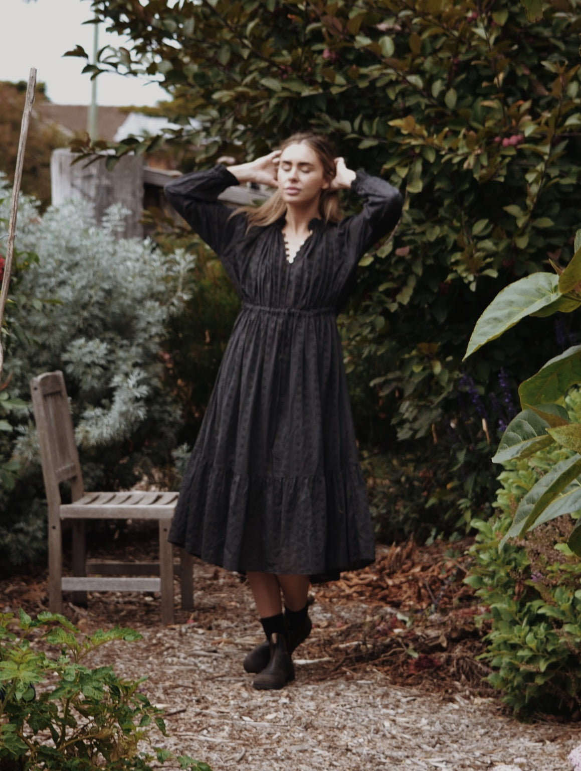 PRAIRIE DRESS WASHED BLACK LACE COTTON