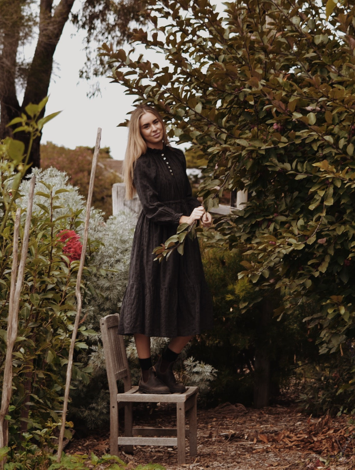 PRAIRIE DRESS WASHED BLACK LACE COTTON