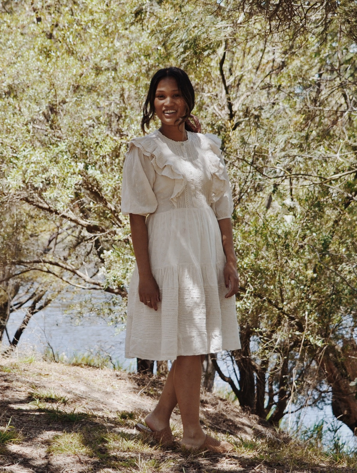CLEMENTINE BUTTON DOWN DRESS ANTIQUE WHITE