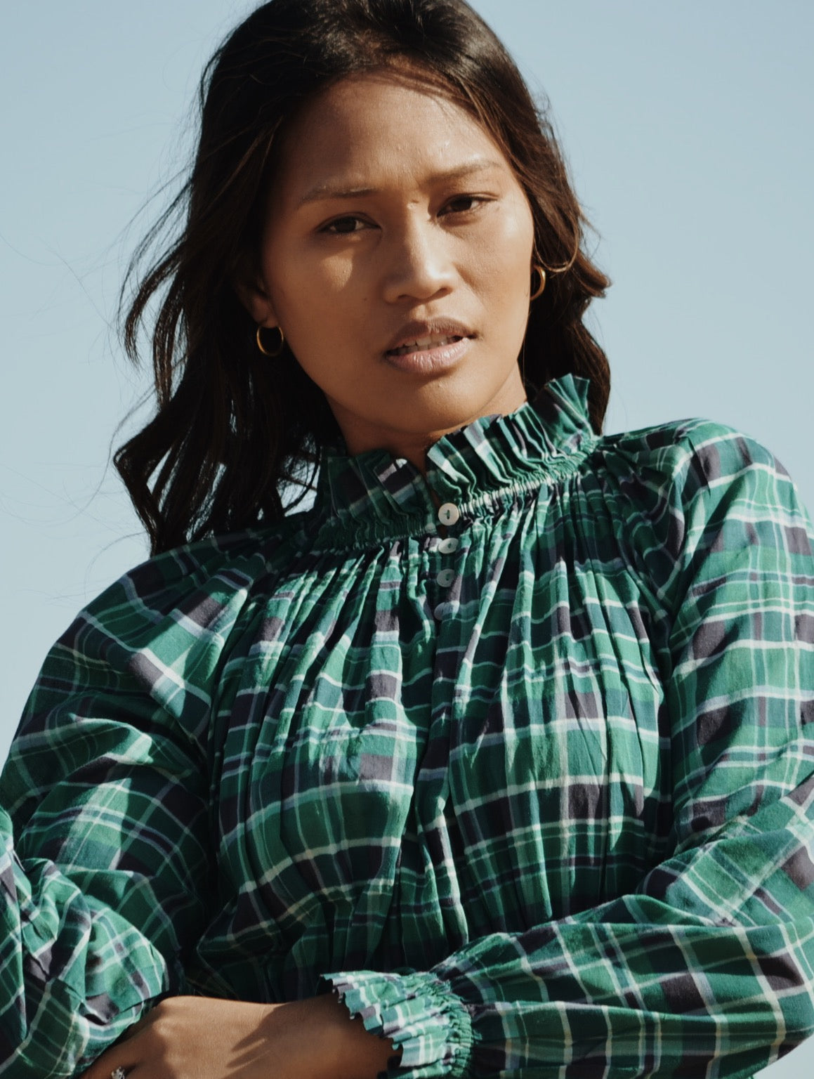 PRAIRIE DRESS PLAID FOREST GREEN PRINT