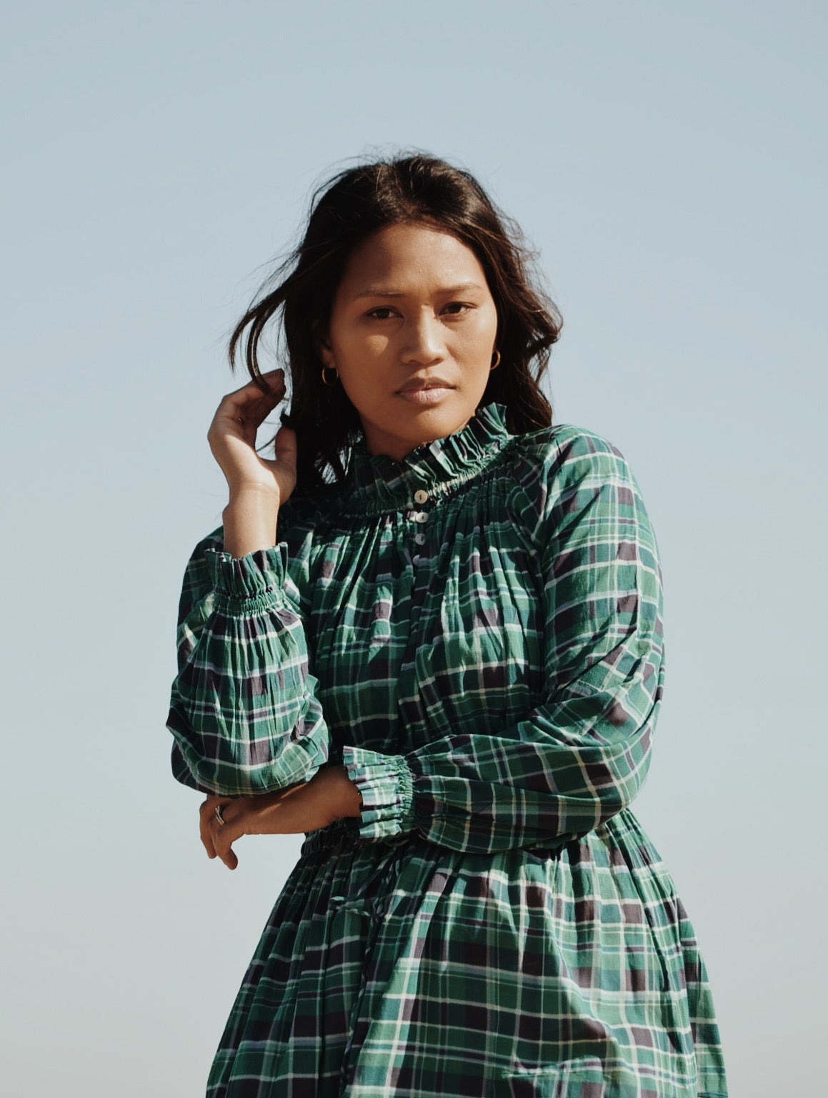 PRAIRIE DRESS PLAID FOREST GREEN PRINT