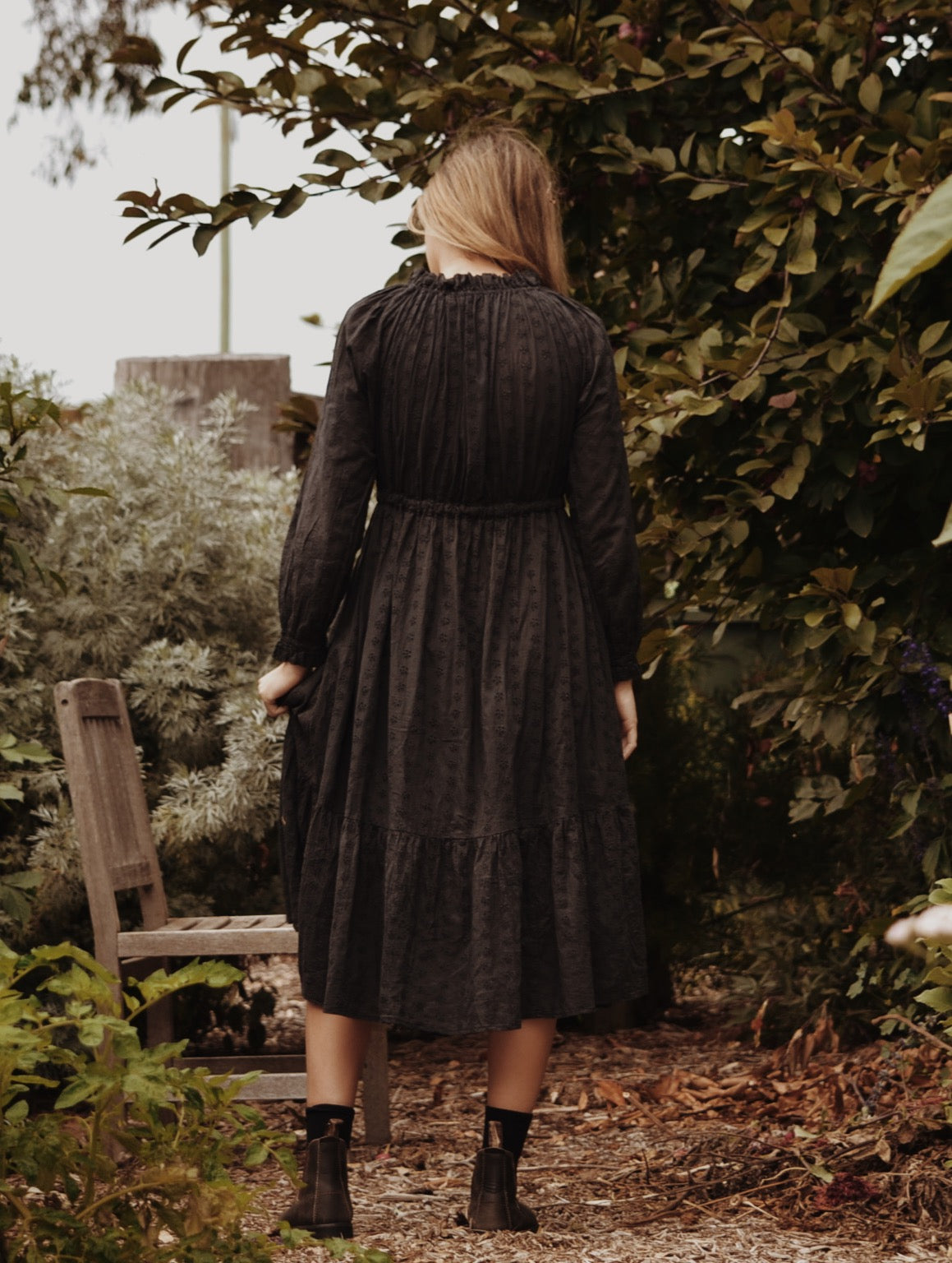 PRAIRIE DRESS WASHED BLACK LACE COTTON