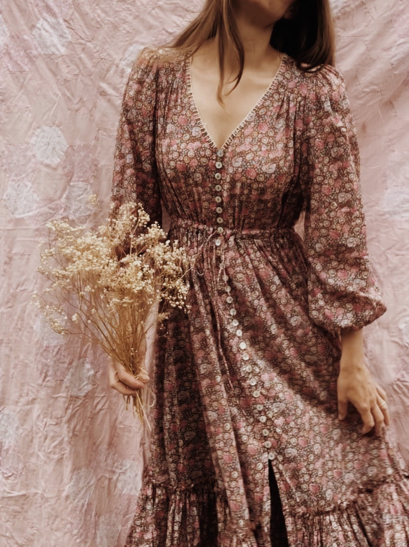 SMALL RESTOCK - MAÈLI MIDI DRESS BROWN FLORAL