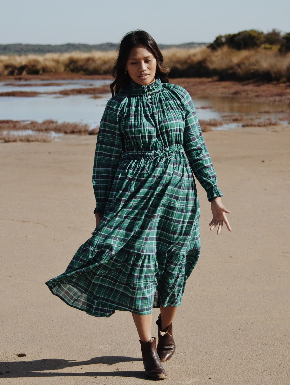 PRAIRIE DRESS PLAID FOREST GREEN PRINT