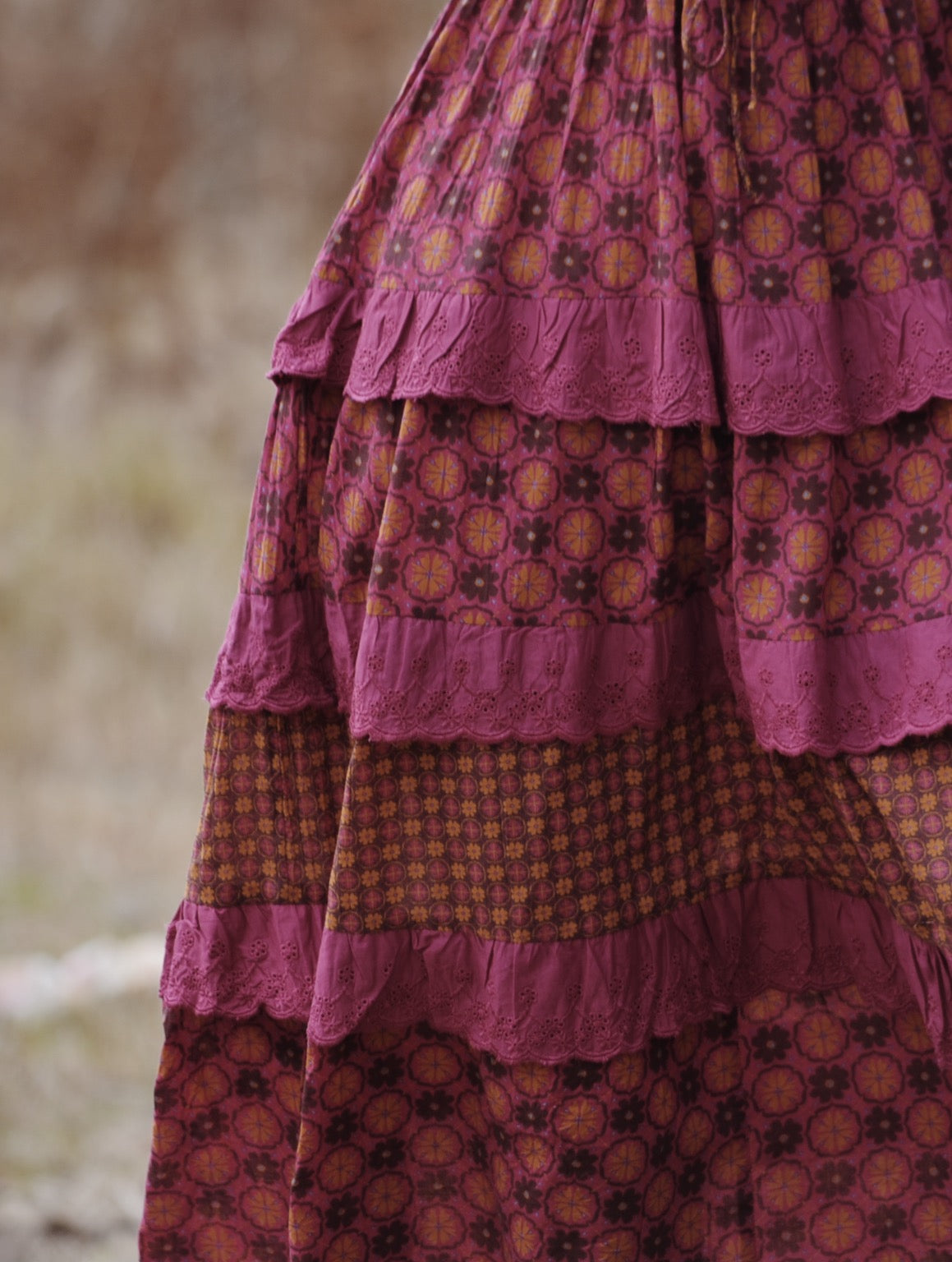 THEA PLUM & MUSTARD FLORAL GEOMETRIC PRINT DRESS