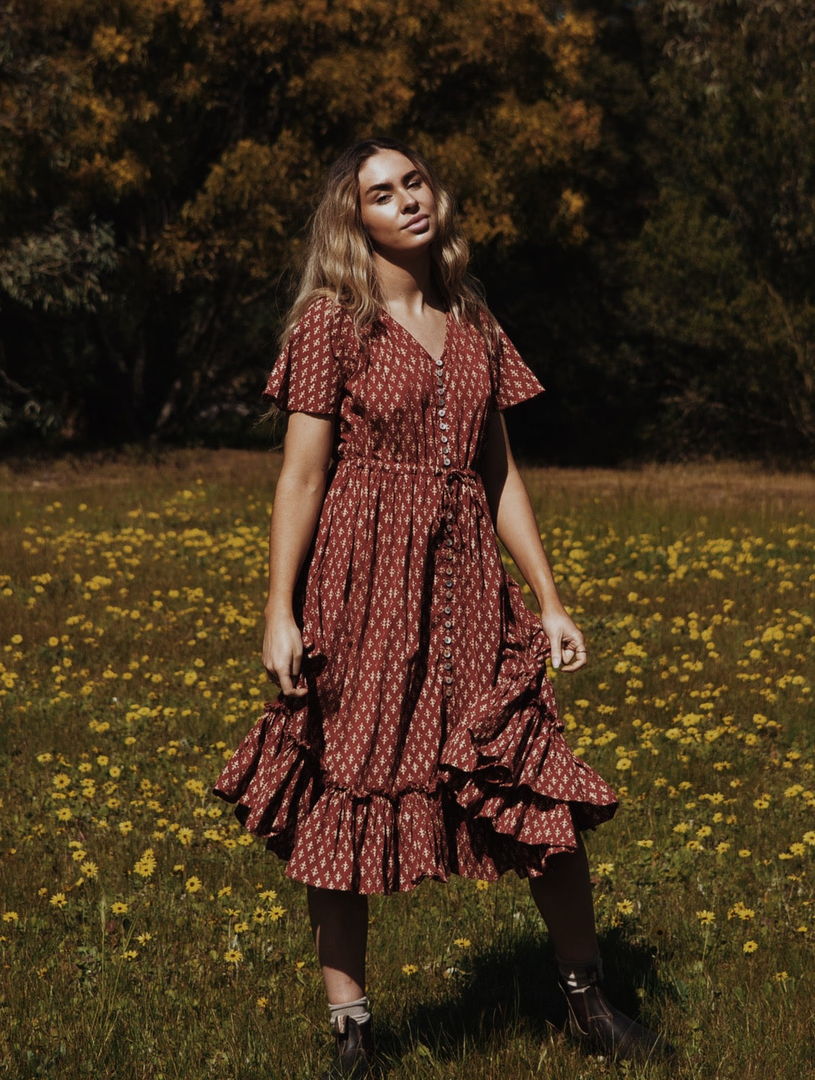 DULCIE DRESS CLAY HAND BLOCK PRINT