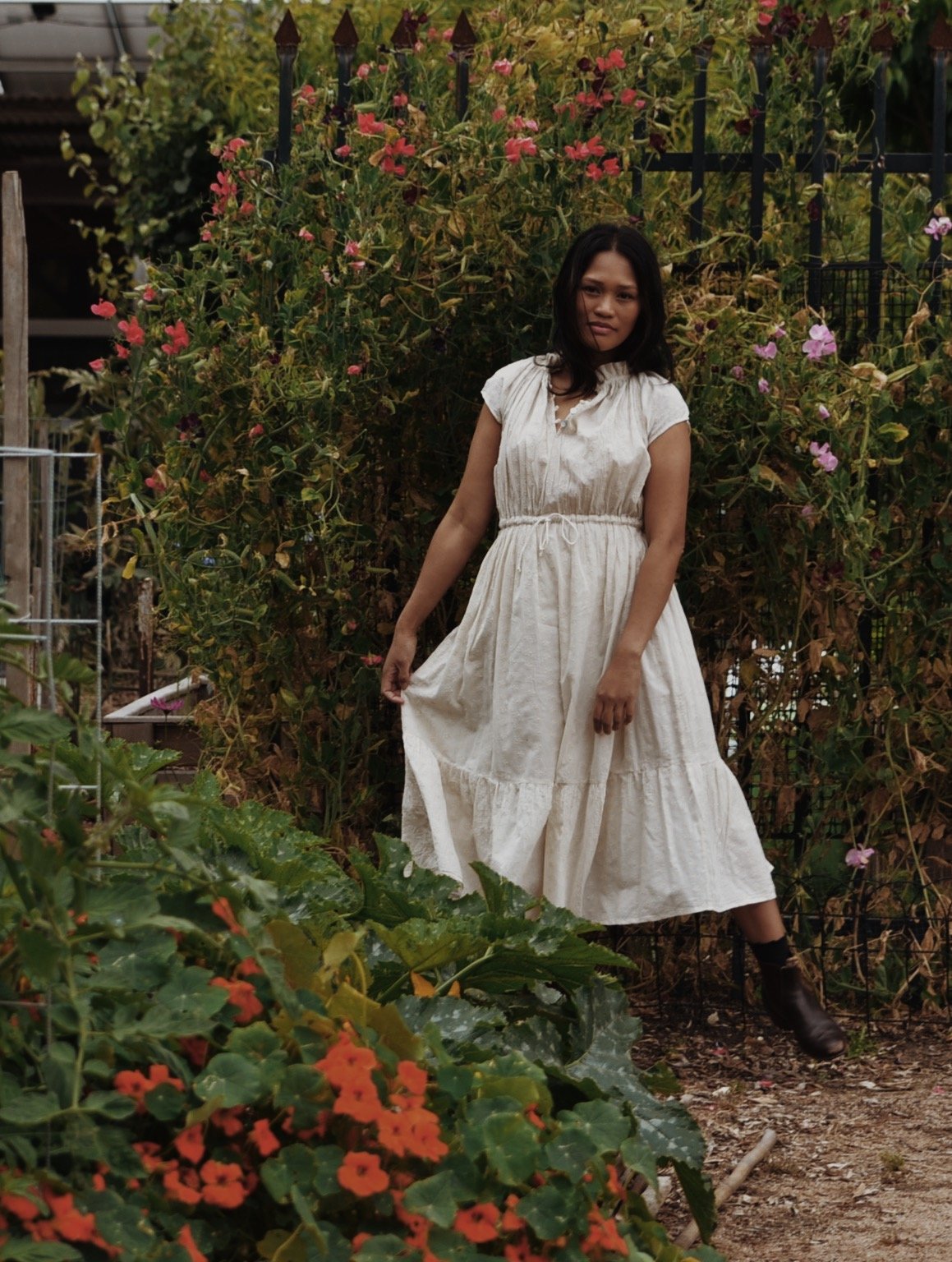 SMALL RESTOCK - 100% RECYCLED COTTON - ISABEL DRESS ANTIQUE WHITE COTTON LACE