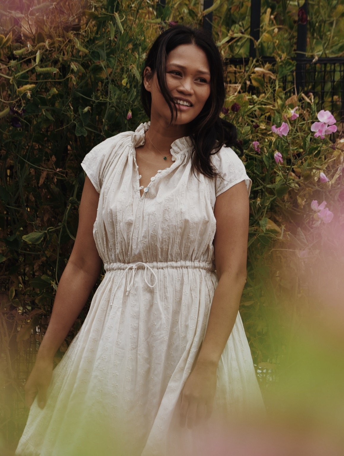 SMALL RESTOCK - 100% RECYCLED COTTON - ISABEL DRESS ANTIQUE WHITE COTTON LACE