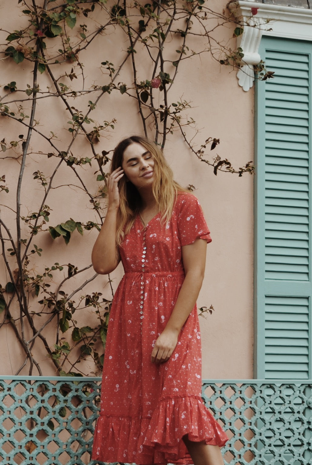 PRELOVED - DULCIE DRESS RED COSMOS FLORAL SMALL