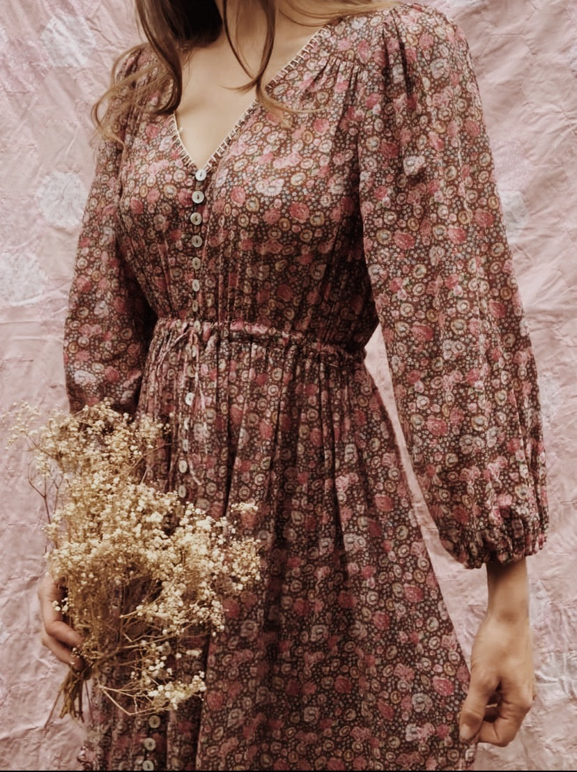 SMALL RESTOCK - MAÈLI MIDI DRESS BROWN FLORAL