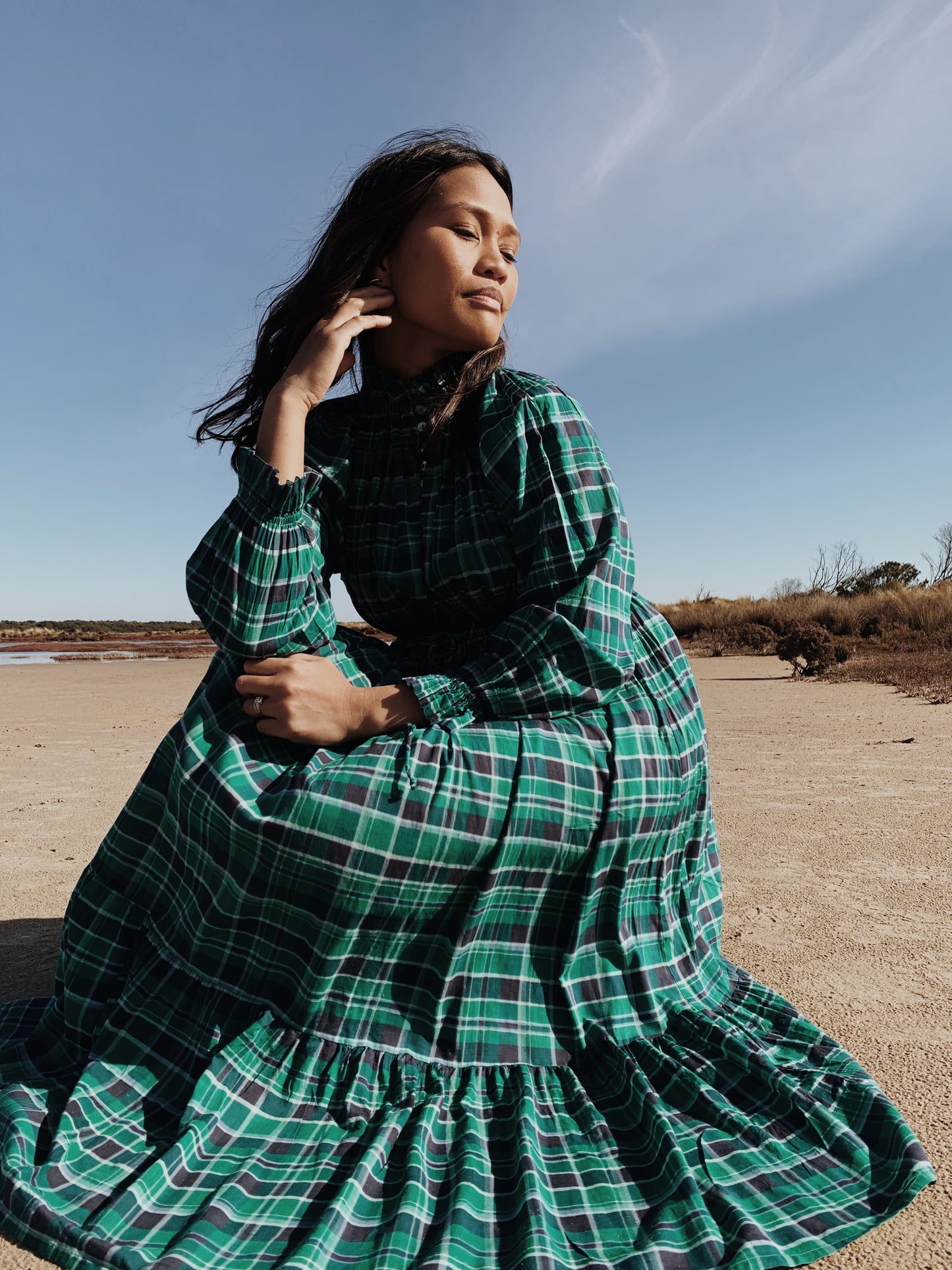 PRAIRIE DRESS PLAID FOREST GREEN PRINT