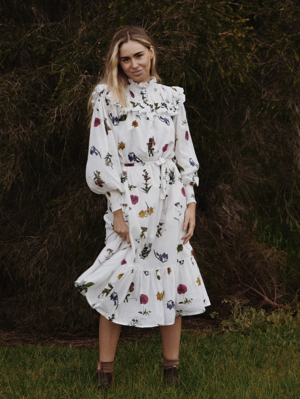 100% RECYCLED COTTON - CLOTHILDE DRESS GARDEN BOTANIC - NO BELT