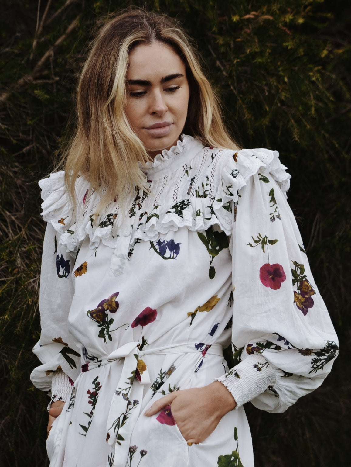 100% RECYCLED COTTON - CLOTHILDE DRESS GARDEN BOTANIC - NO BELT