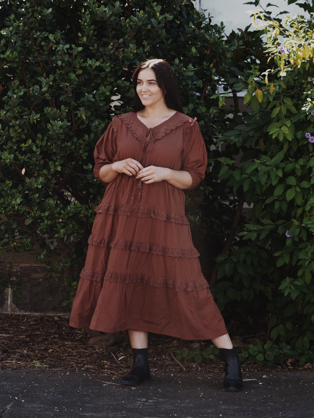 PRELOVED - LITTÉRAIRE RUST COTTON LACE DRESS XL