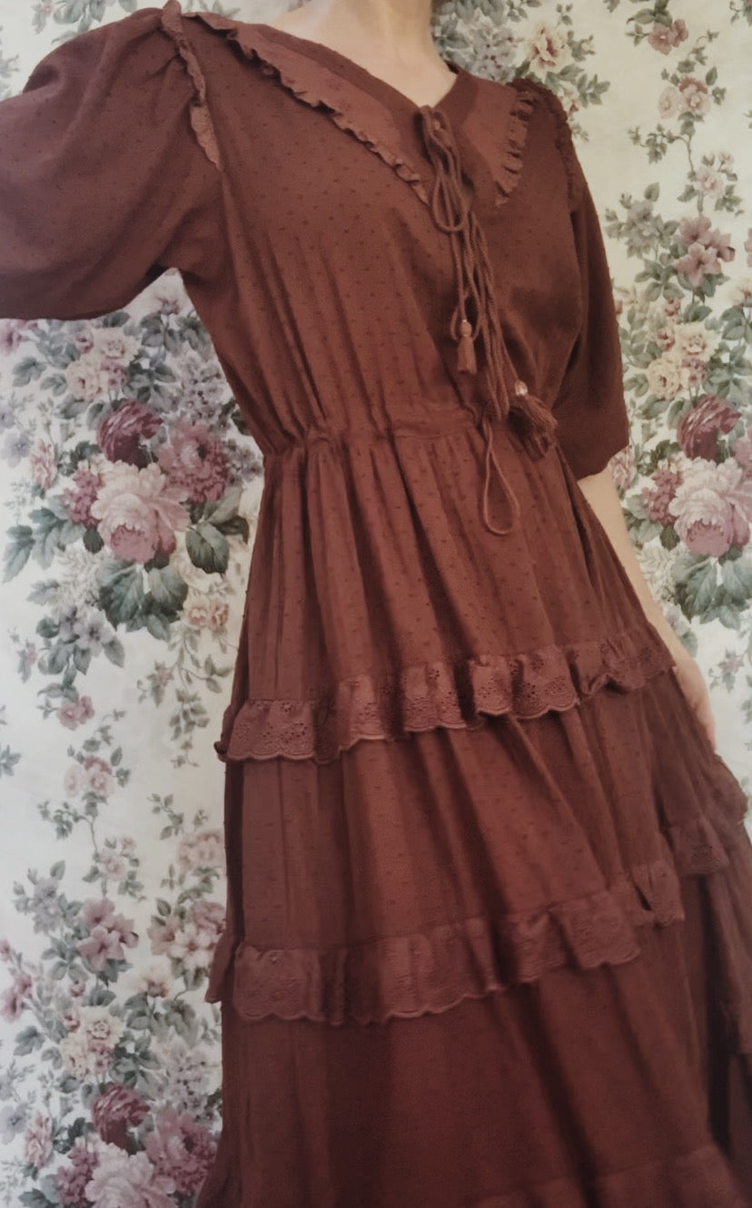 PRELOVED - LITTÉRAIRE RUST COTTON LACE DRESS XL