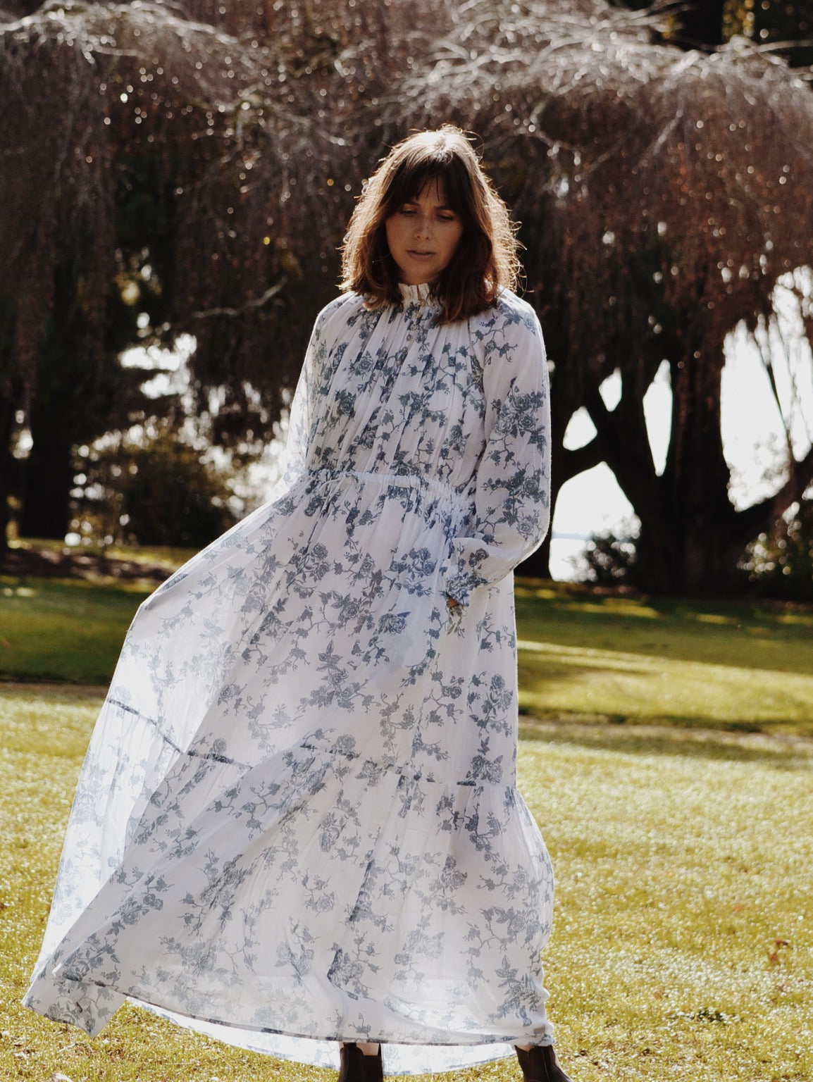 100% RECYCLED COTTON - PRAIRIE MAXI DRESS TOILE BLUE ROSE