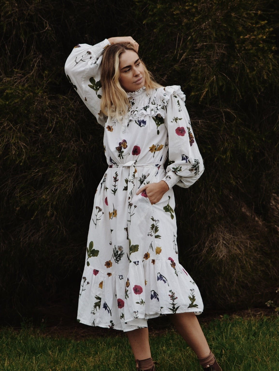 100% RECYCLED COTTON - CLOTHILDE DRESS GARDEN BOTANIC - NO BELT