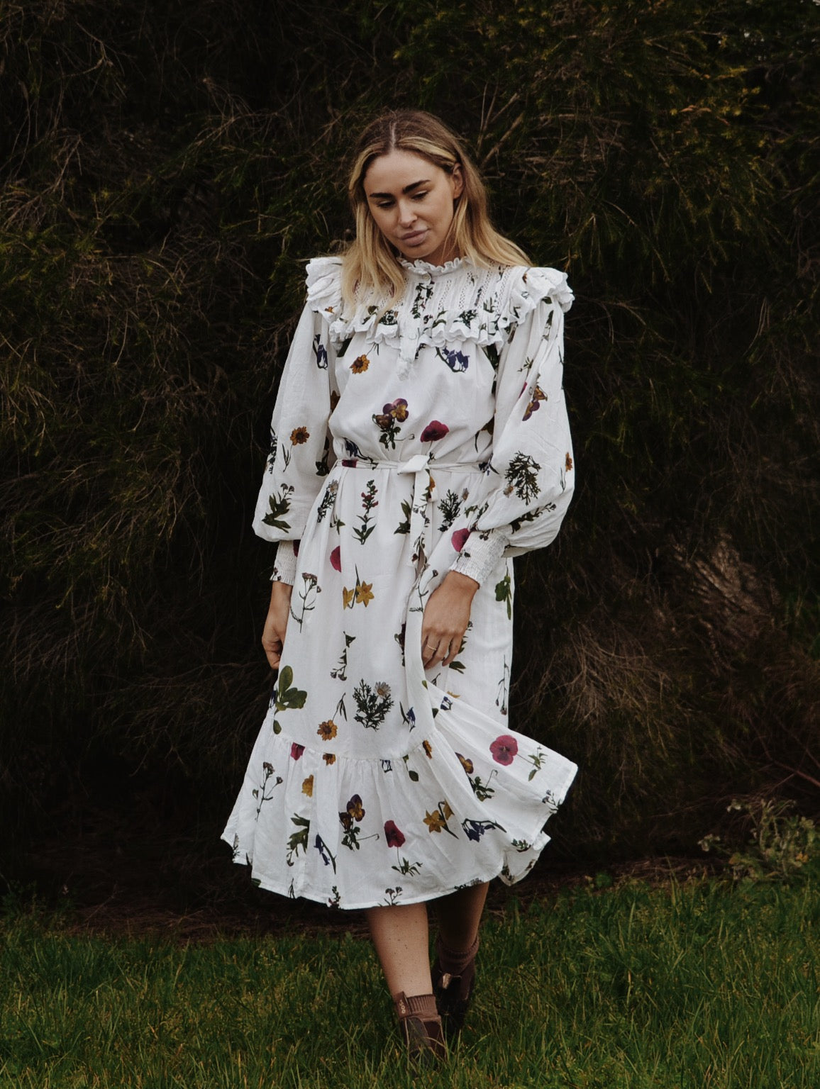 100% RECYCLED COTTON - CLOTHILDE DRESS GARDEN BOTANIC - NO BELT