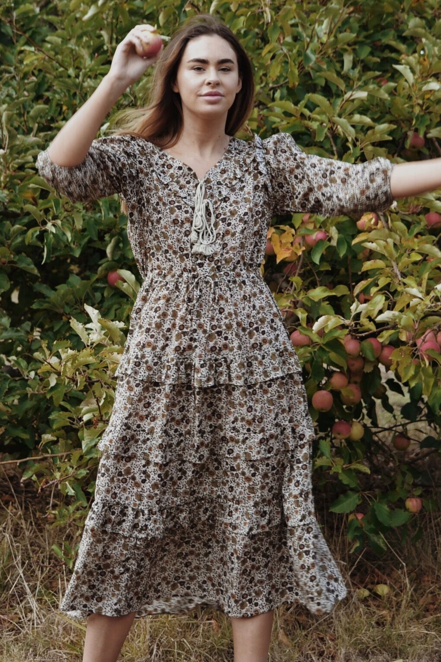 THEA ALMOND BROWN FLORAL DRESS