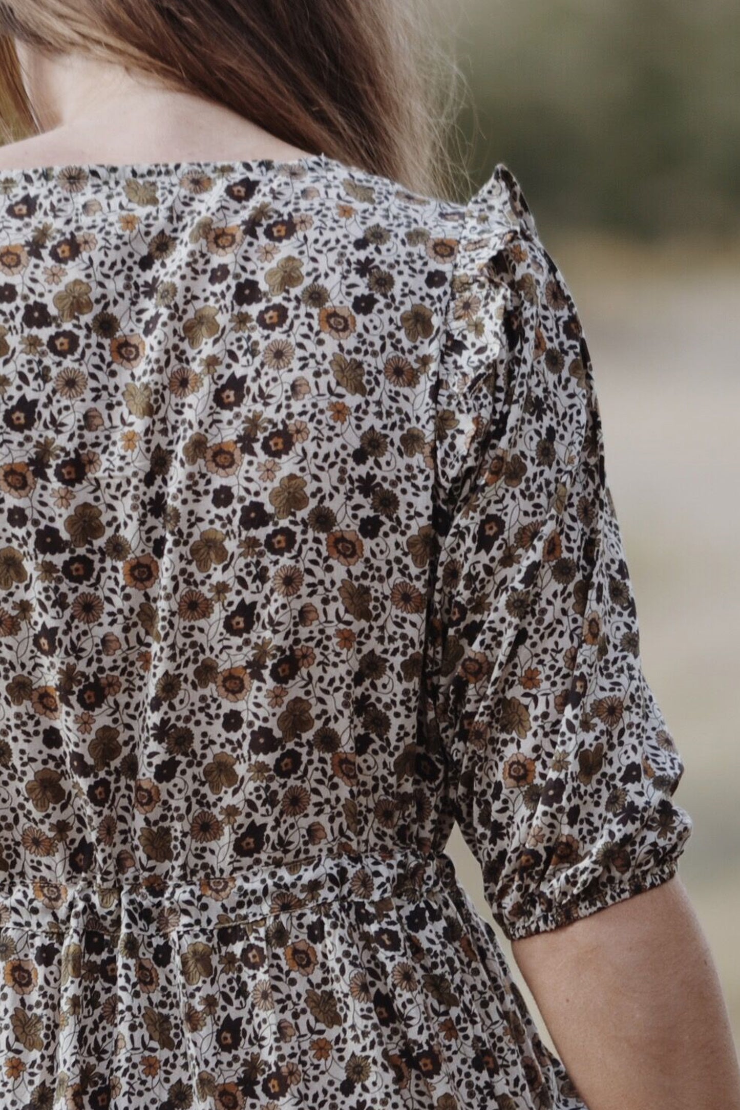 THEA ALMOND BROWN FLORAL DRESS