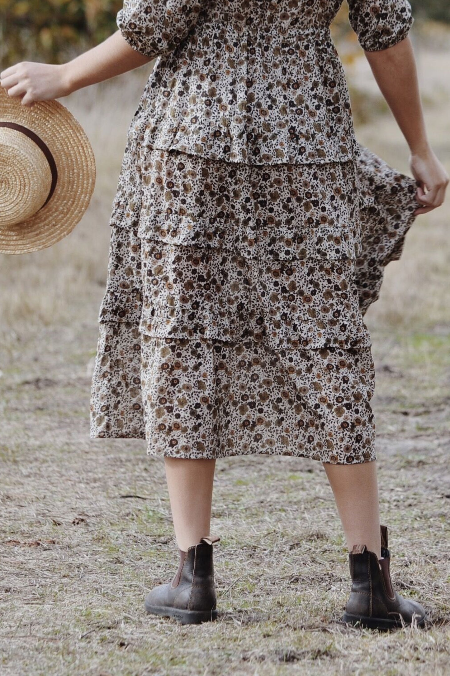 THEA ALMOND BROWN FLORAL DRESS